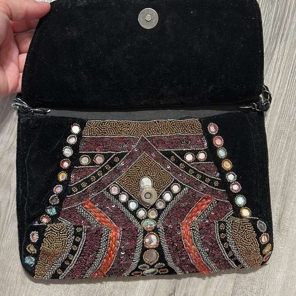 ZARA LIMITED EDITION EMBROIDERED VELVET BAG Crossbody chain bohemian gypsy bag - Picture 4 of 10